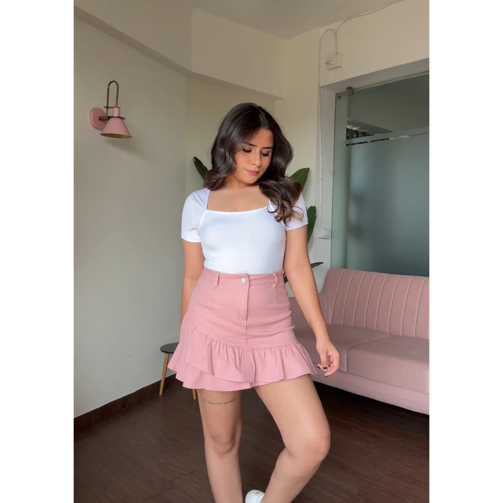 Ruffle Solid Denim Skirt