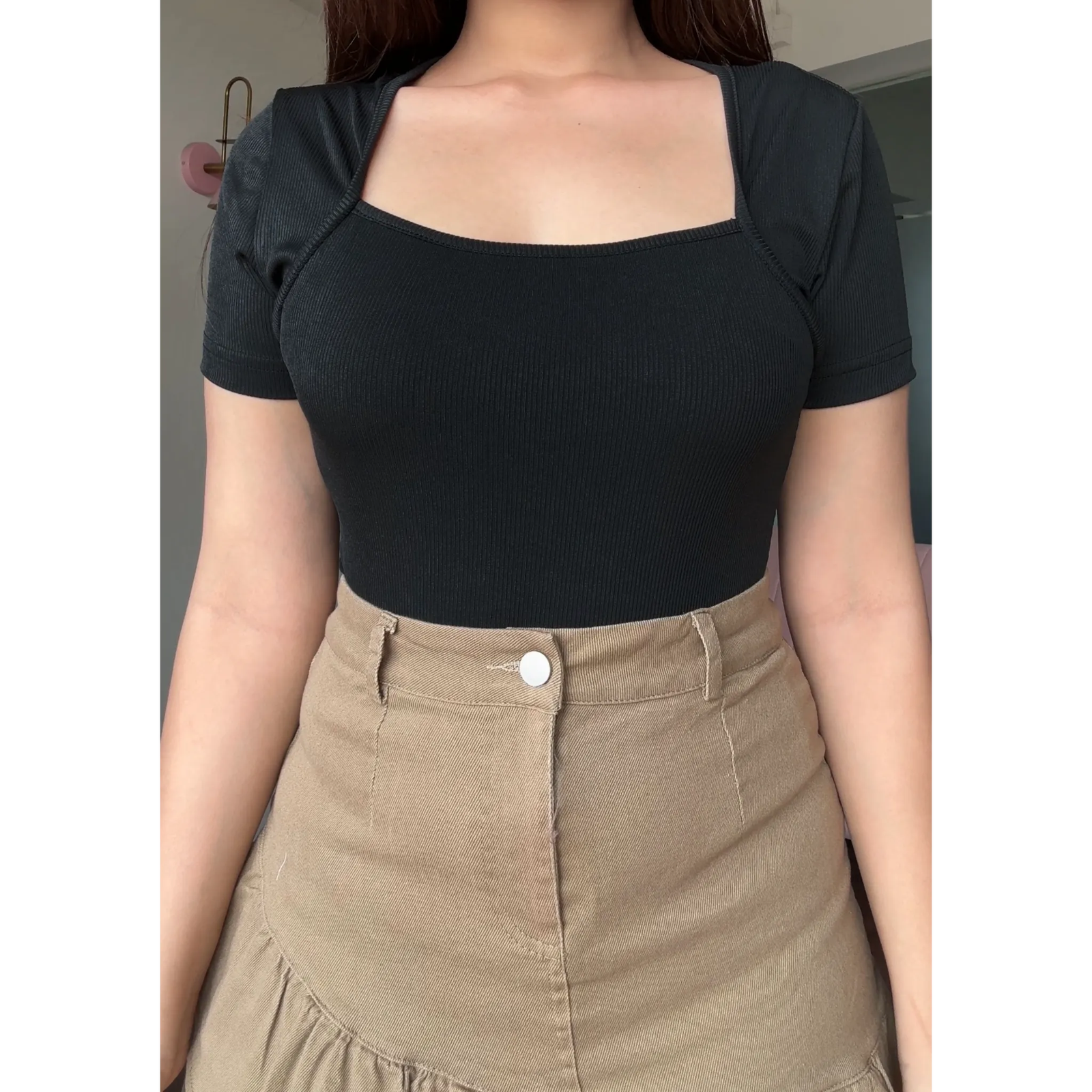 Ruffle Solid Denim Skirt