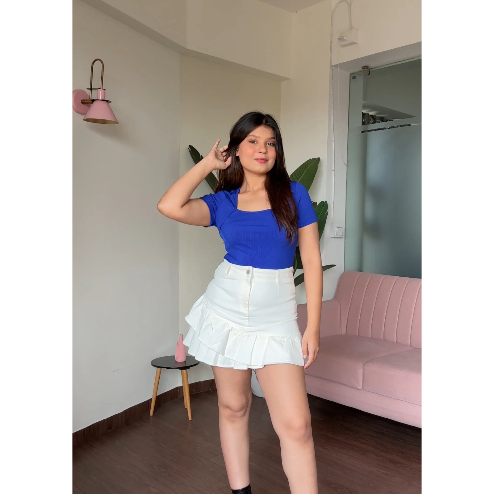 Ruffle Solid Denim Skirt