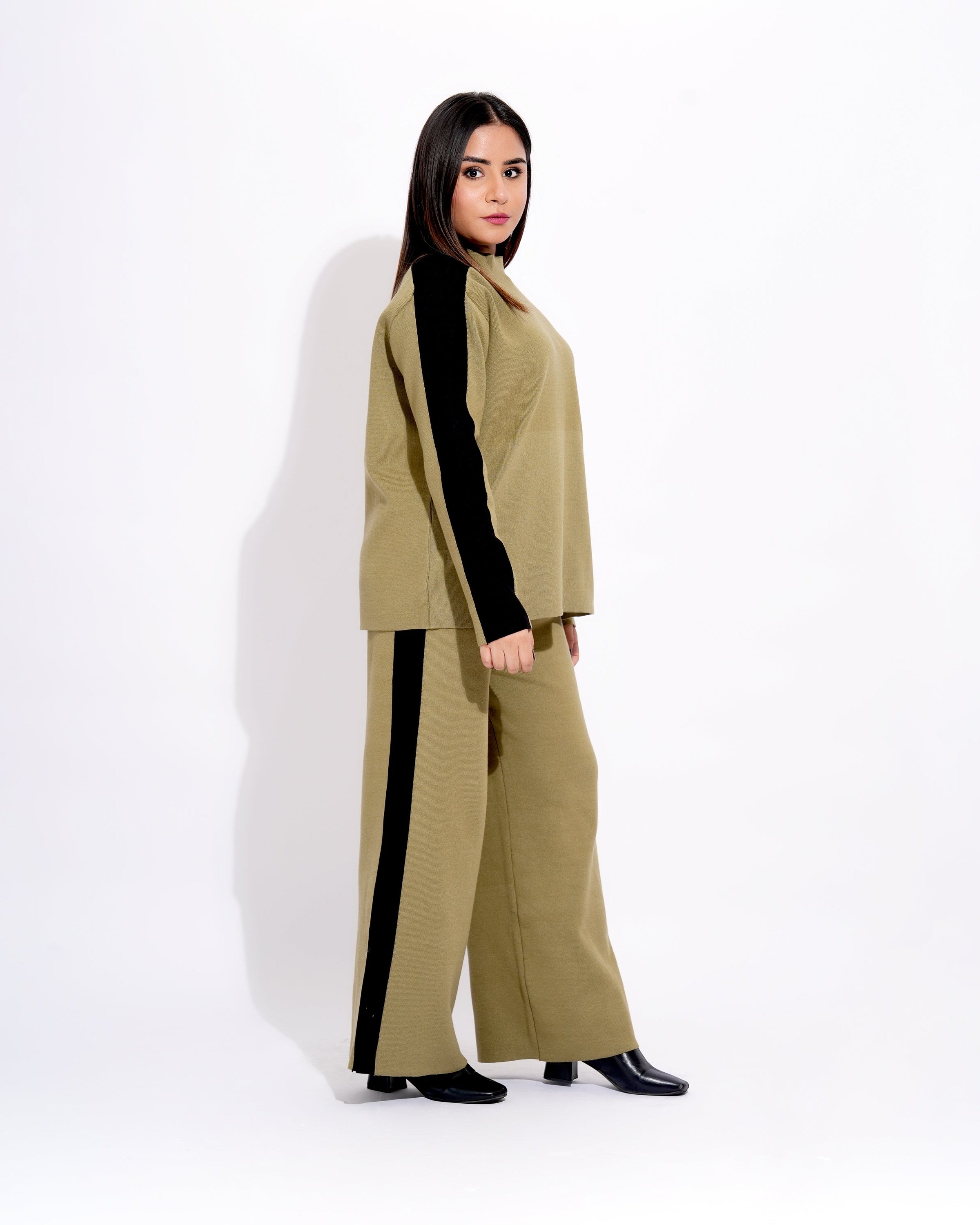 High Neck Contrast Detailing Relaxed Fit Co-ord Set