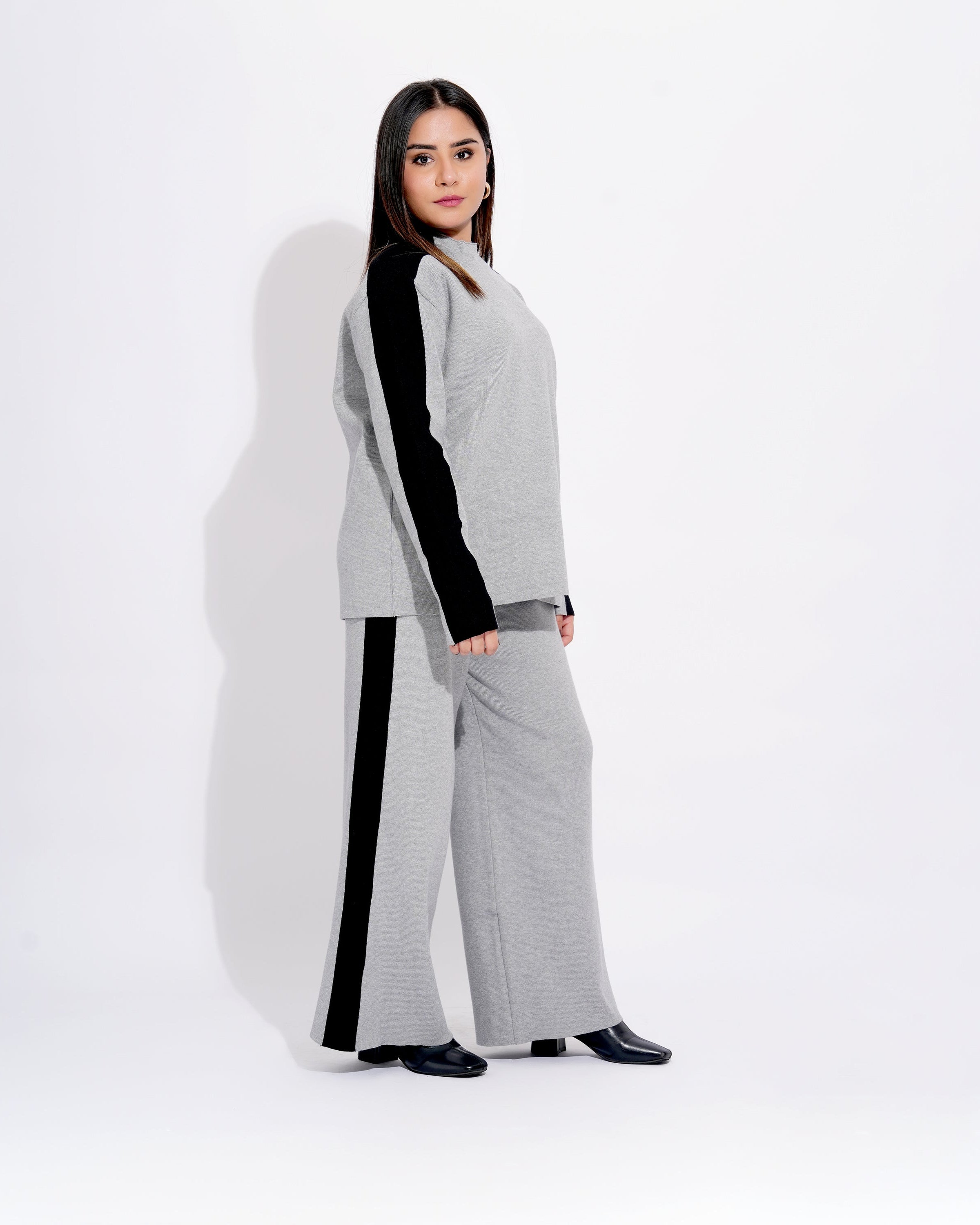 High Neck Contrast Detailing Relaxed Fit Co-ord Set