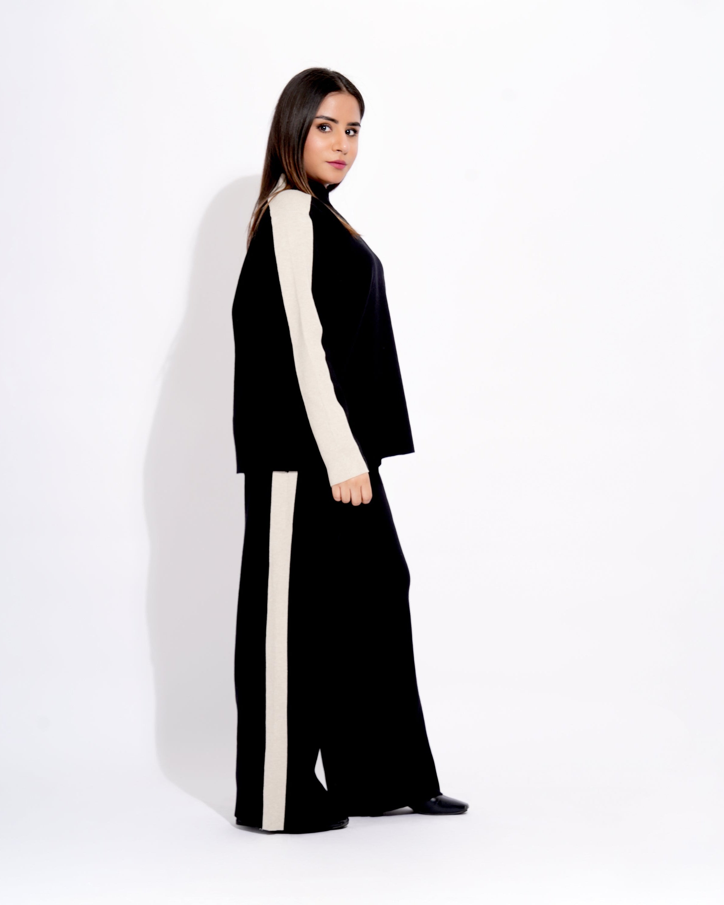 High Neck Contrast Detailing Relaxed Fit Co-ord Set