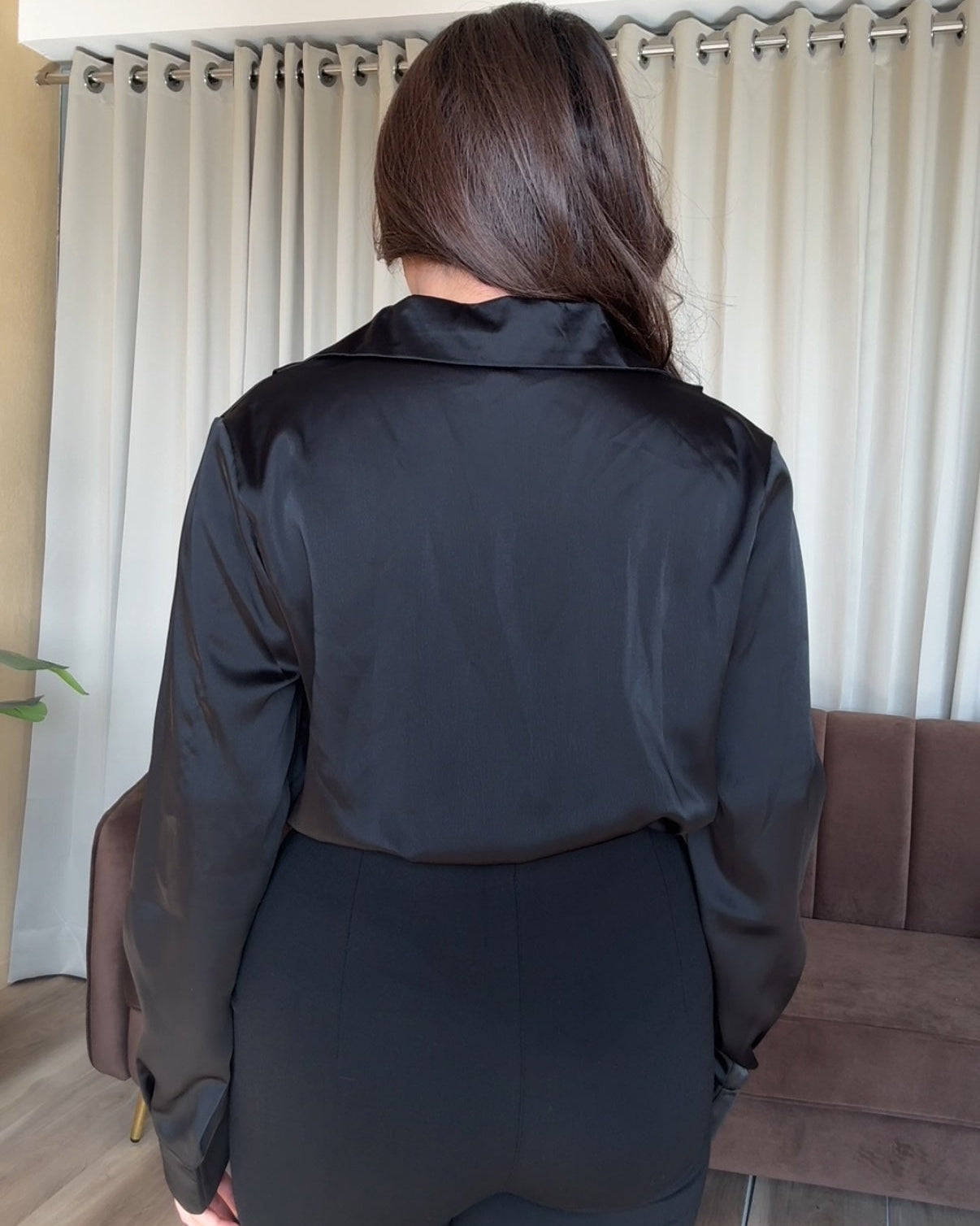 Satin Full Sleeve Shirt With Pearl Necklace