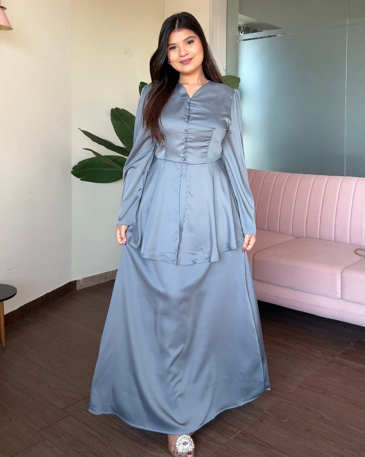 Satin Midi Skirt And Peplum Top Co-ord Set