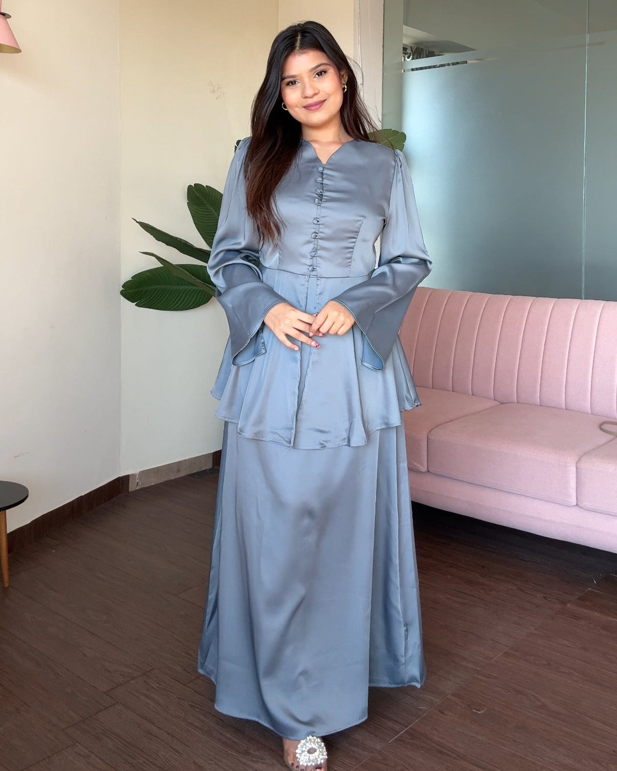 Satin Midi Skirt And Peplum Top Co-ord Set