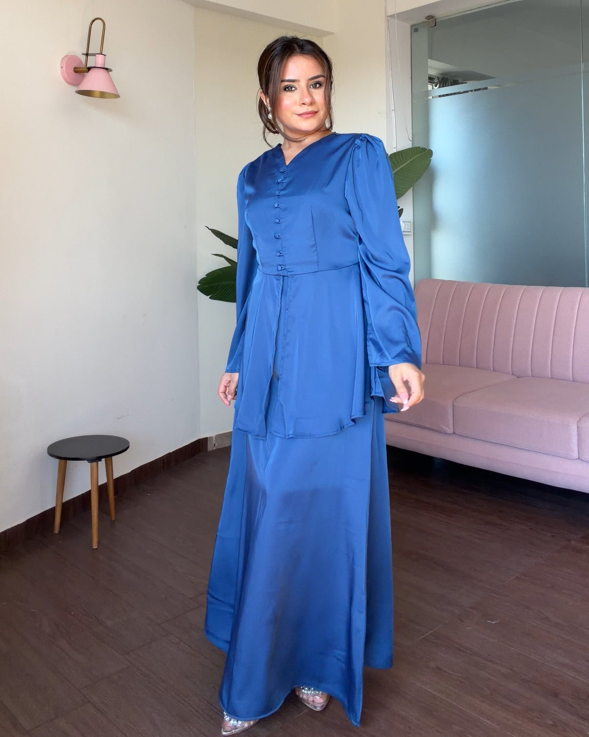 Satin Midi Skirt And Peplum Top Co-ord Set