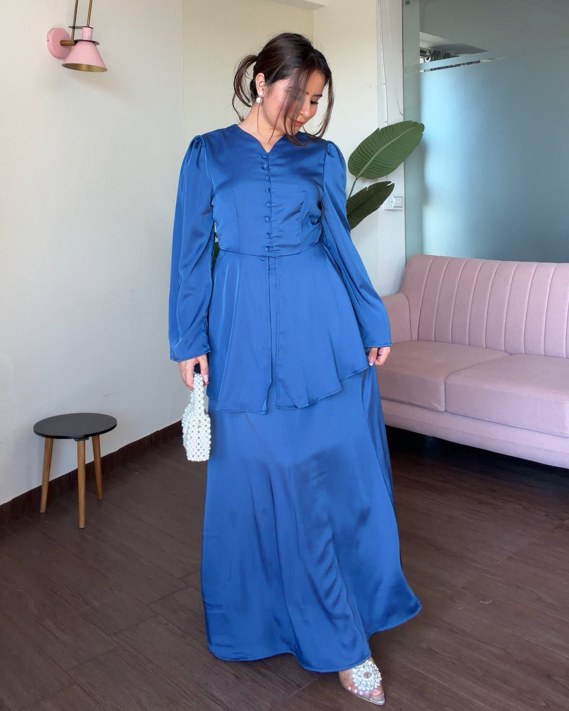 Satin Midi Skirt And Peplum Top Co-ord Set