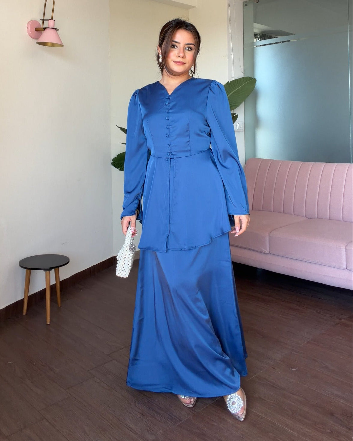 Satin Midi Skirt And Peplum Top Co-ord Set