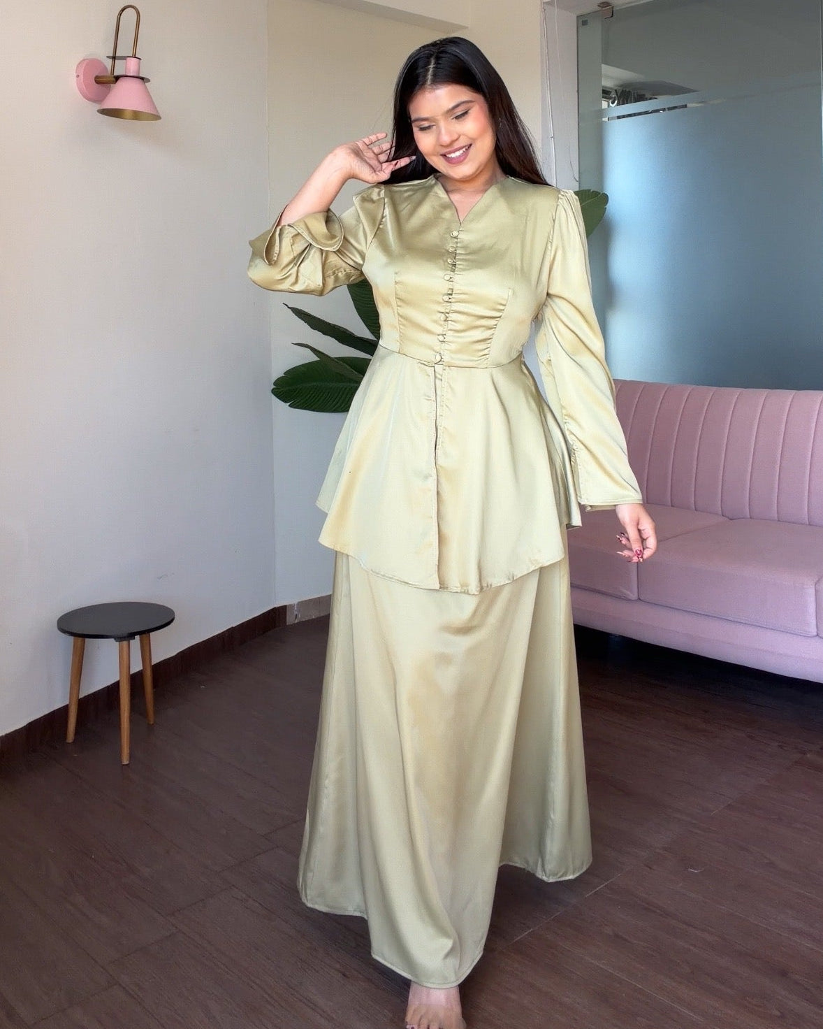 Satin Midi Skirt And Peplum Top Co-ord Set