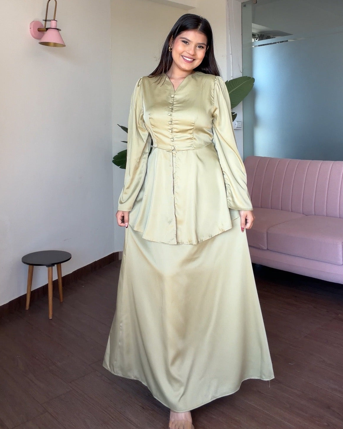 Satin Midi Skirt And Peplum Top Co-ord Set