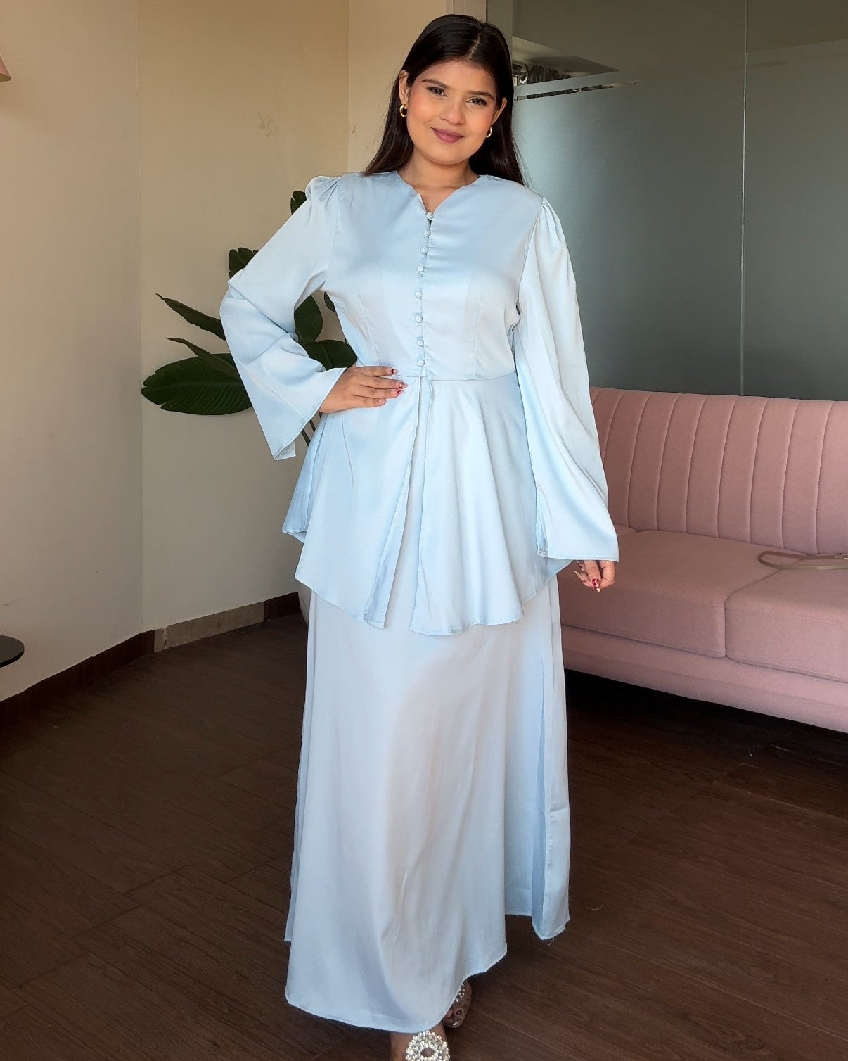 Satin Midi Skirt And Peplum Top Co-ord Set