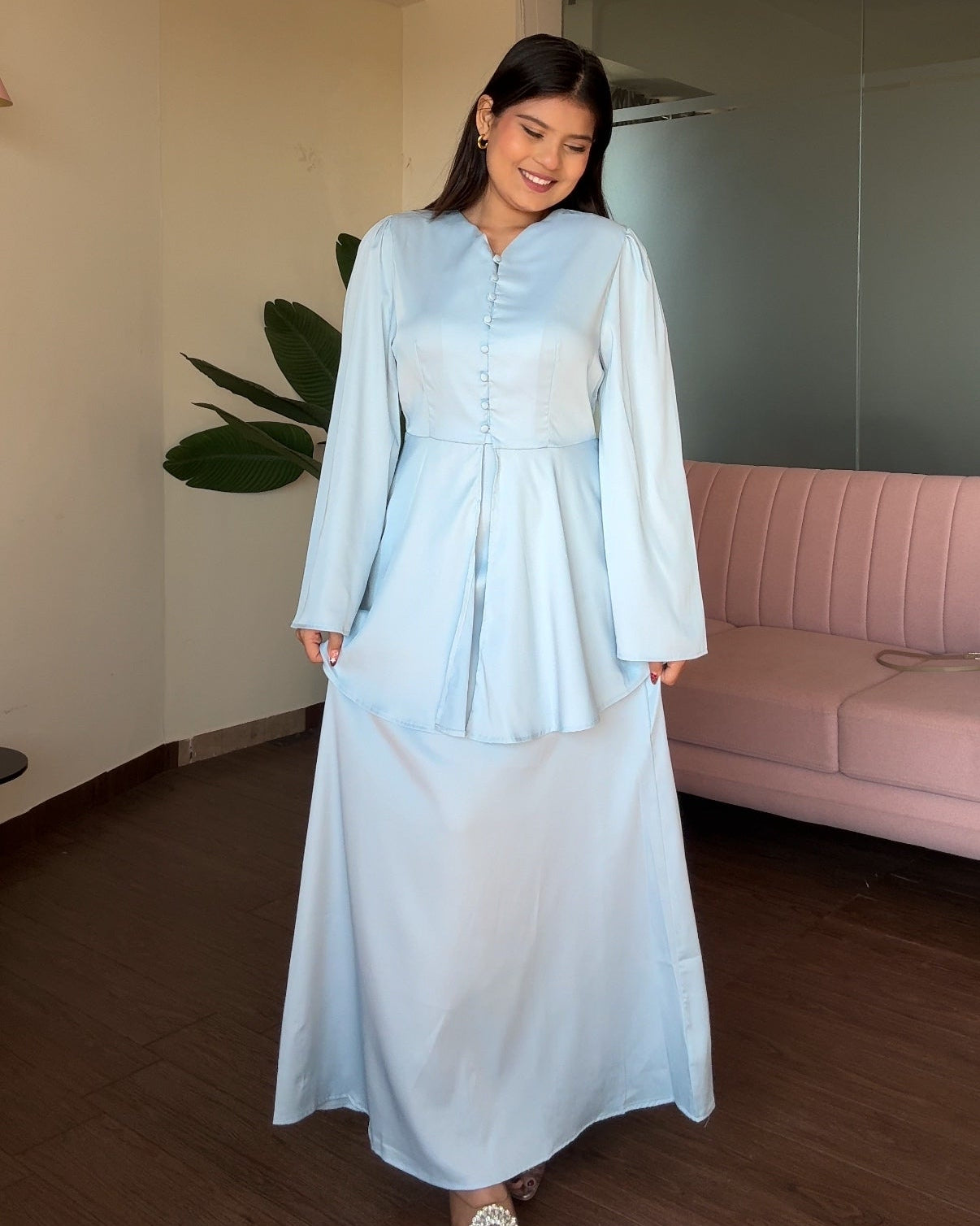 Satin Midi Skirt And Peplum Top Co-ord Set