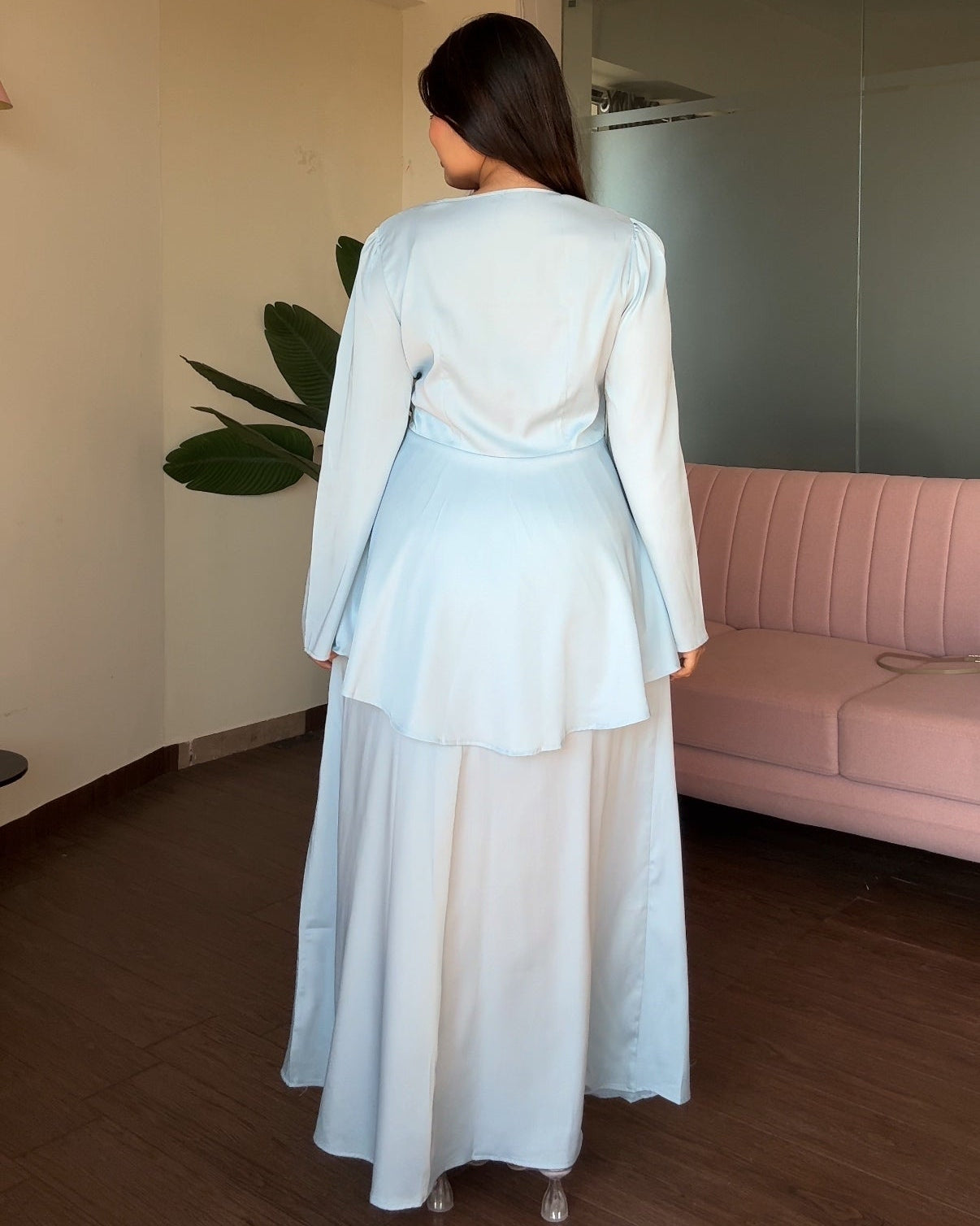 Satin Midi Skirt And Peplum Top Co-ord Set