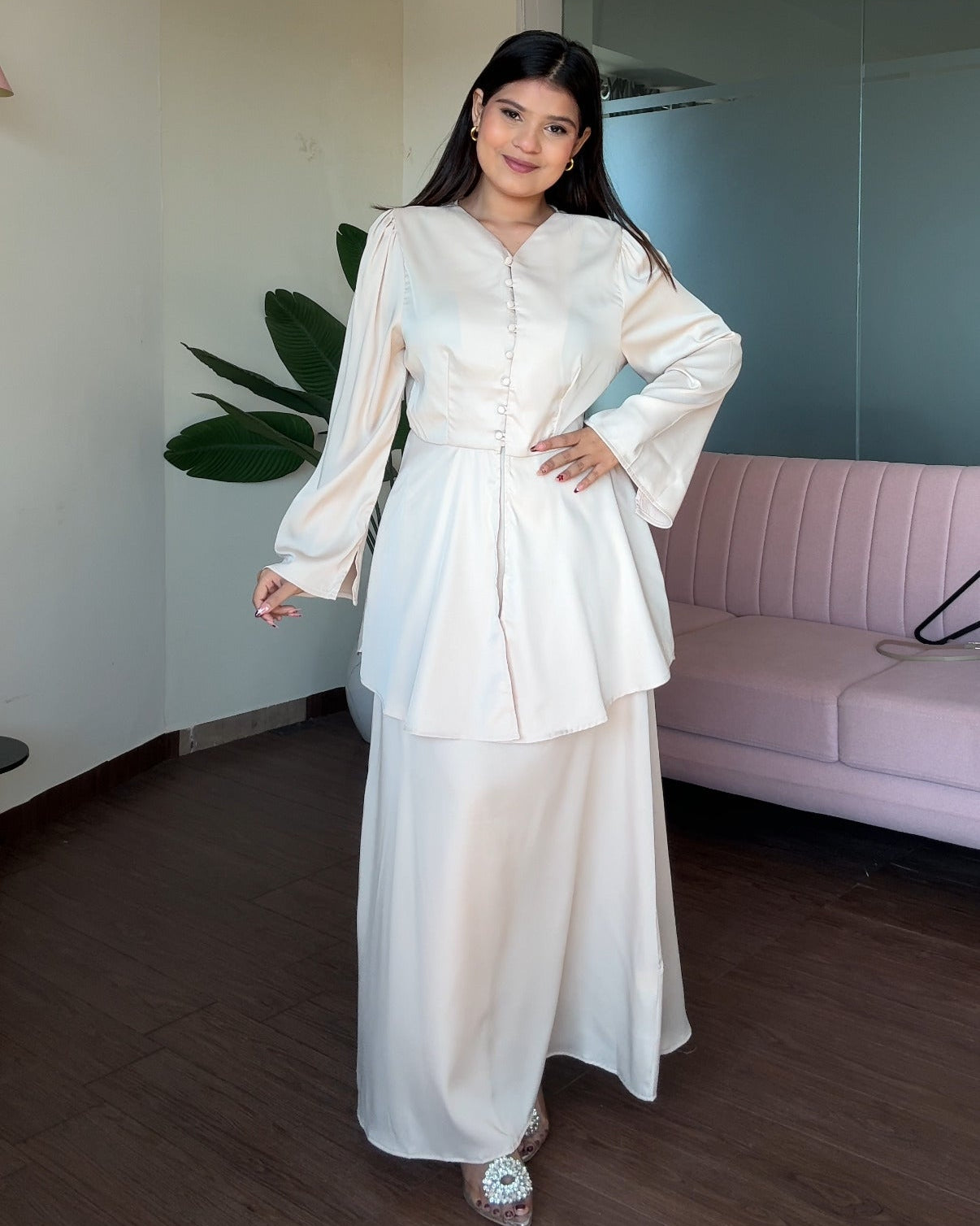 Satin Midi Skirt And Peplum Top Co-ord Set