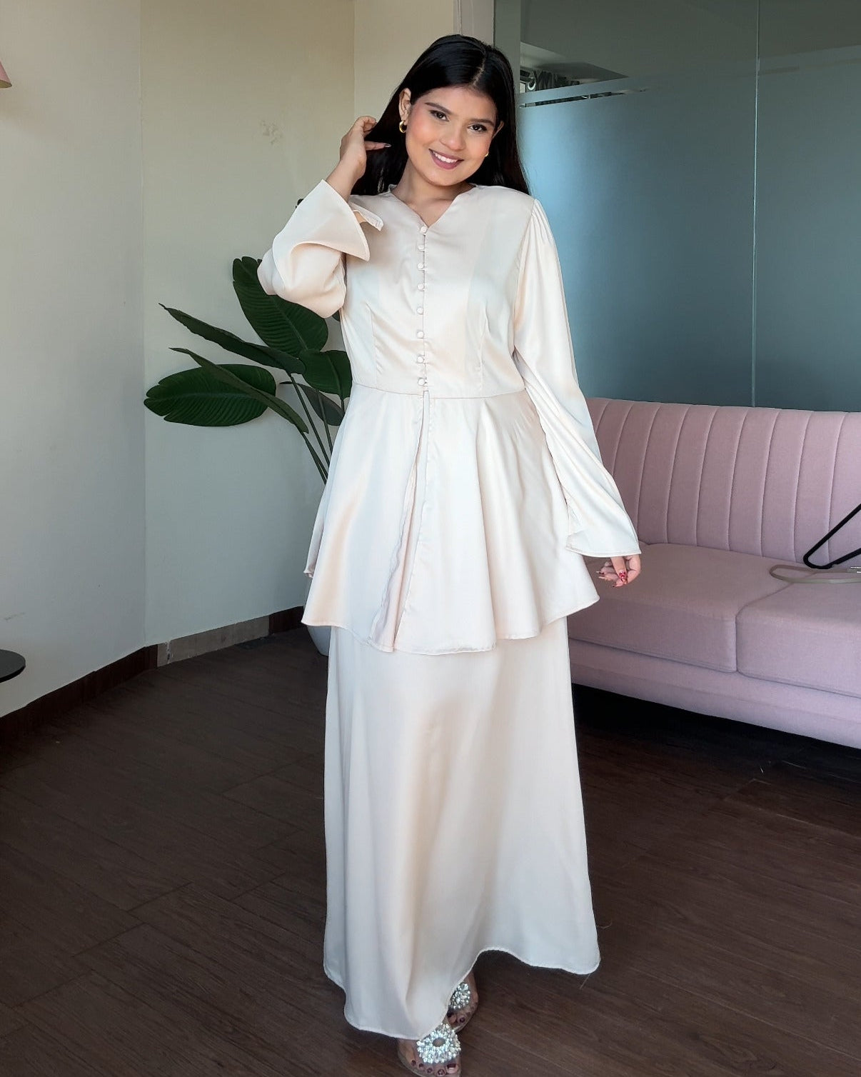 Satin Midi Skirt And Peplum Top Co-ord Set