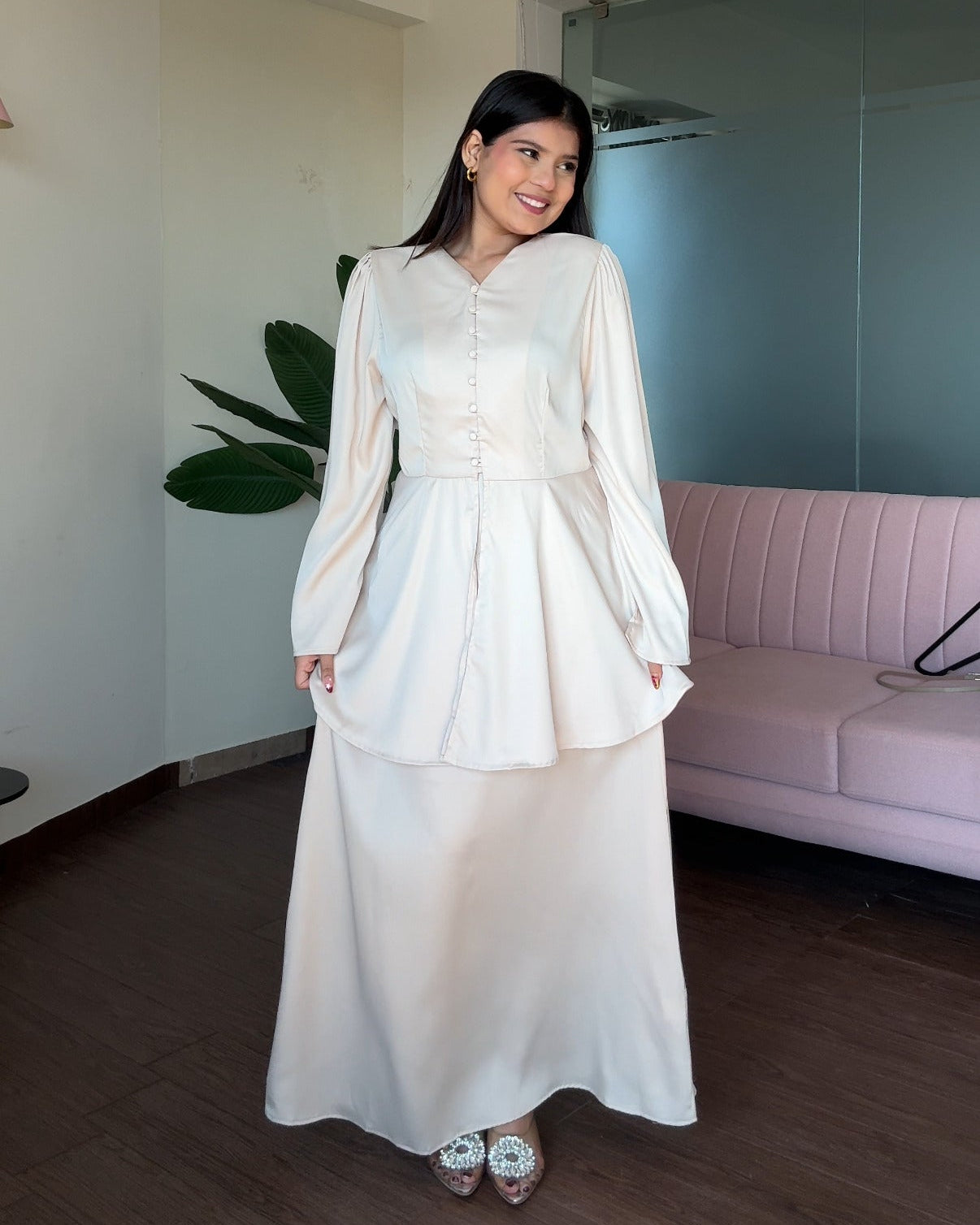 Satin Midi Skirt And Peplum Top Co-ord Set
