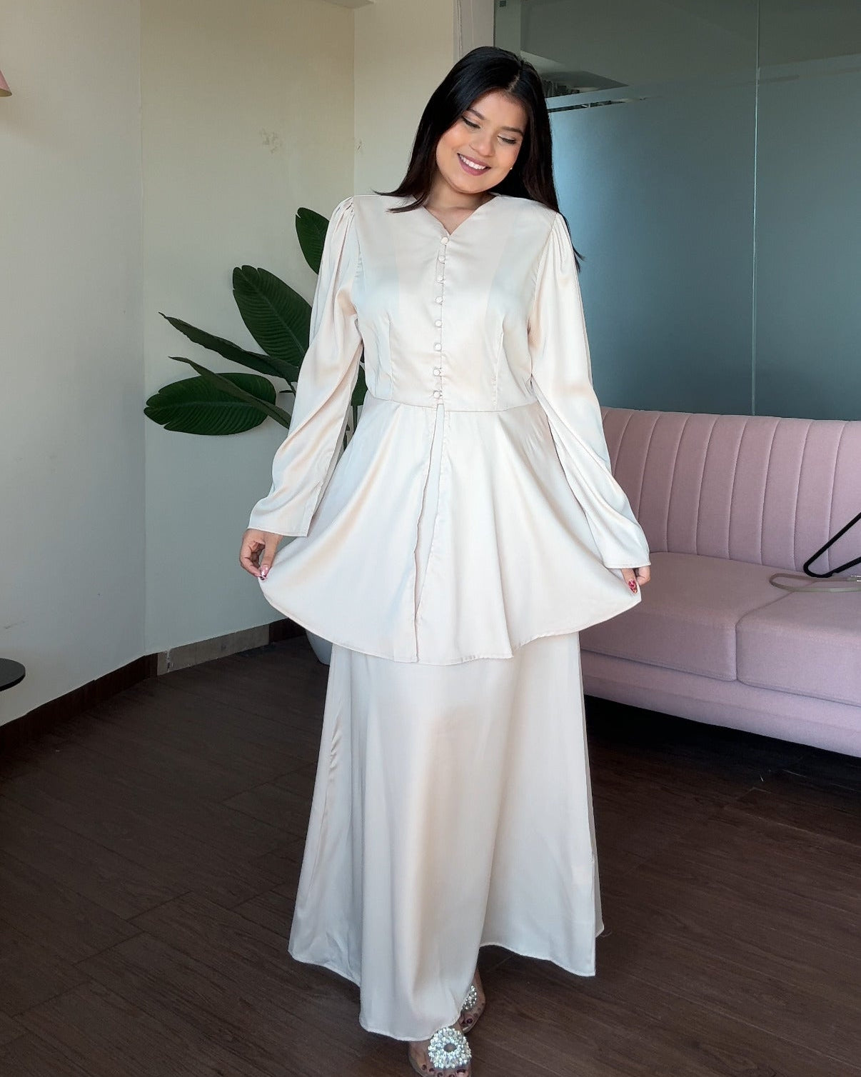Satin Midi Skirt And Peplum Top Co-ord Set