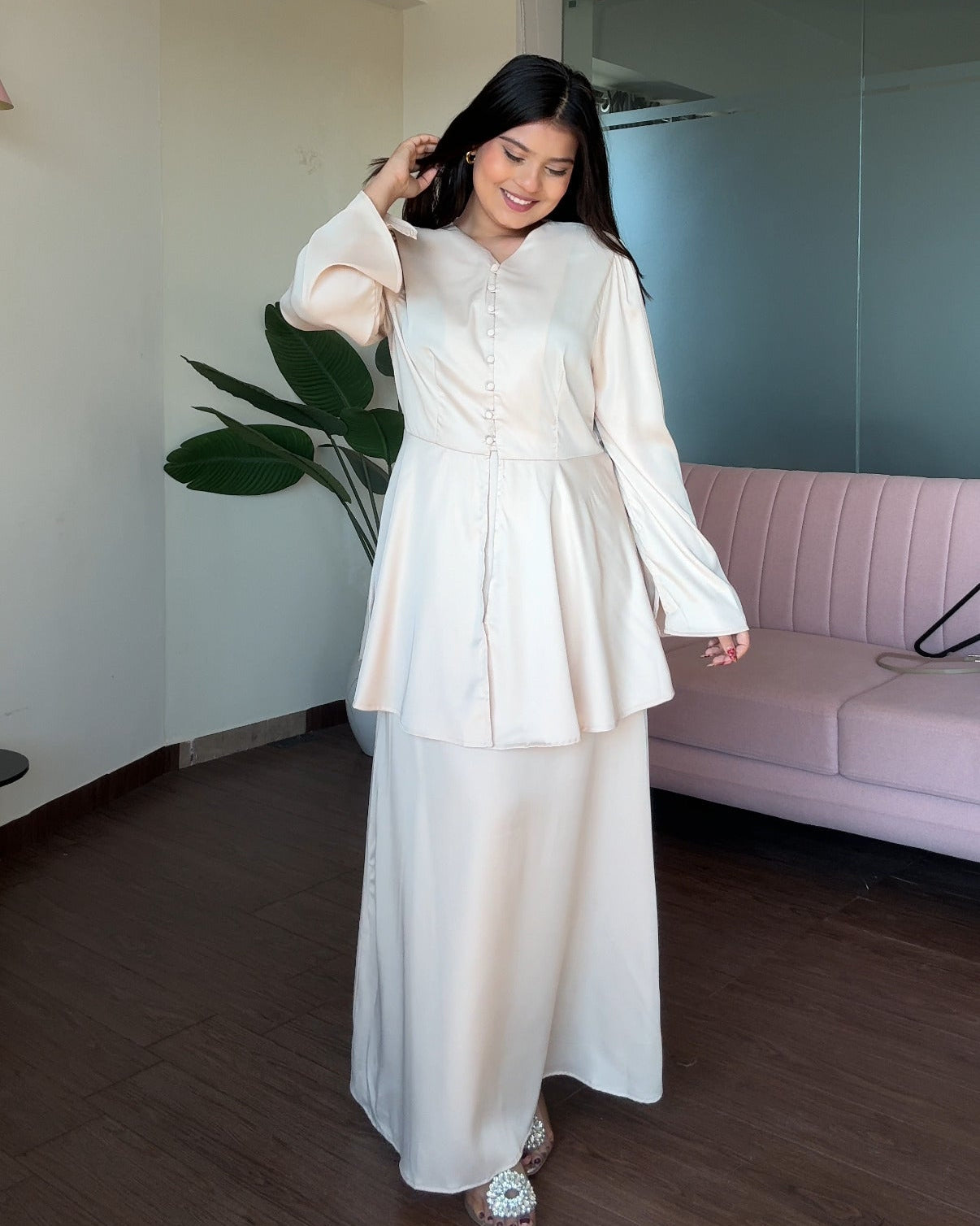 Satin Midi Skirt And Peplum Top Co-ord Set