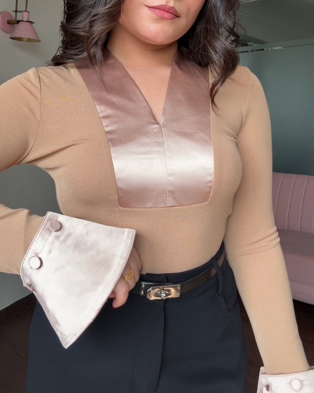 Satin Detailing Fitted Top