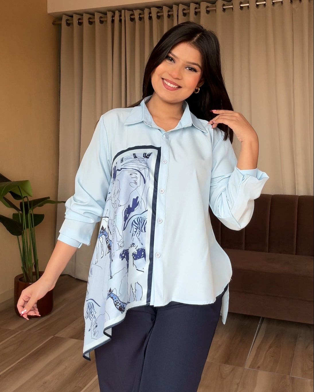 Scarf Detailing Relaxed Fit Shirt