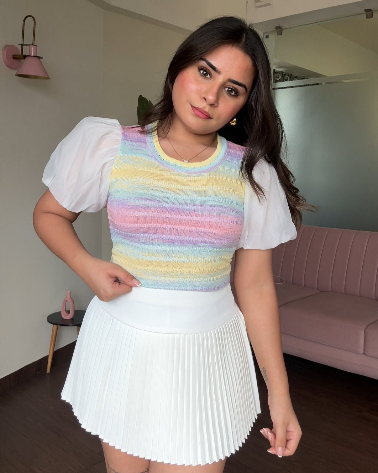 Shaded Ribbed Puff Sleeve Top