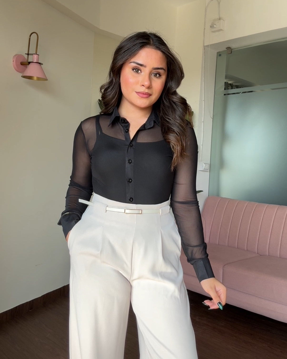 Sheer Black Button Up Shirt