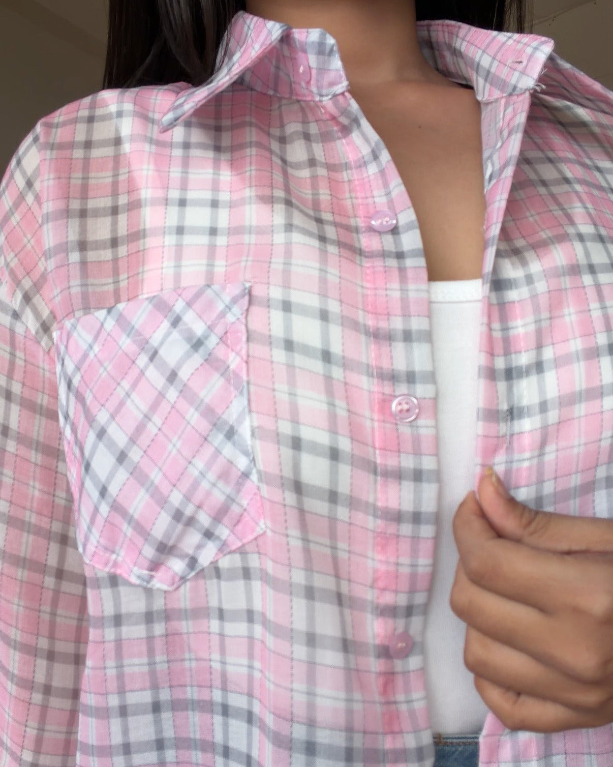 Sheer Checker Shirt With Cami Top