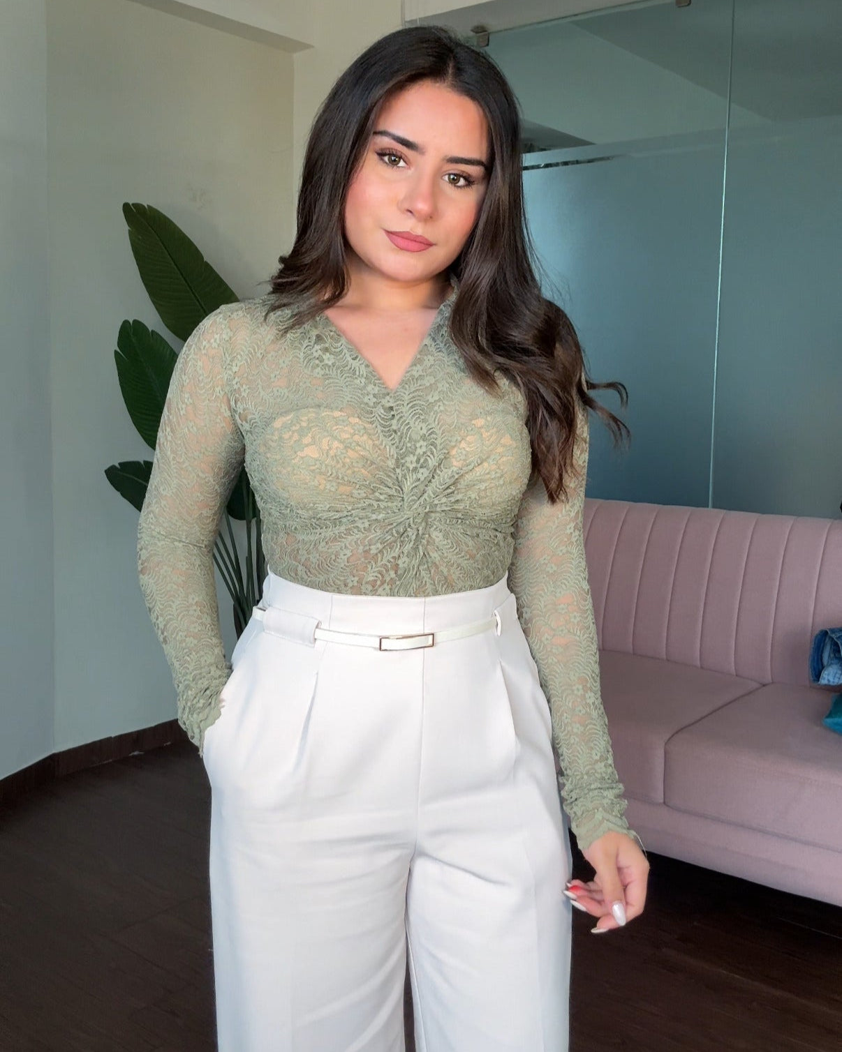 Sheer Lacy Knot Detailing Bodycon Top