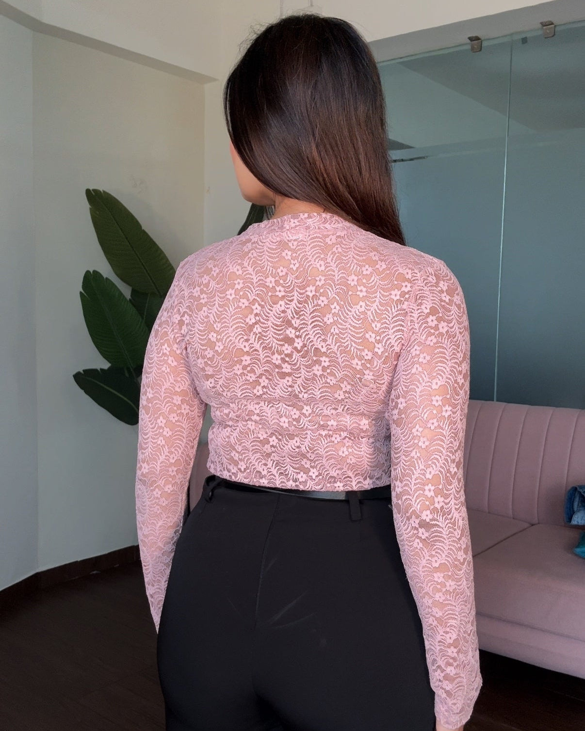 Sheer Lacy Knot Detailing Bodycon Top