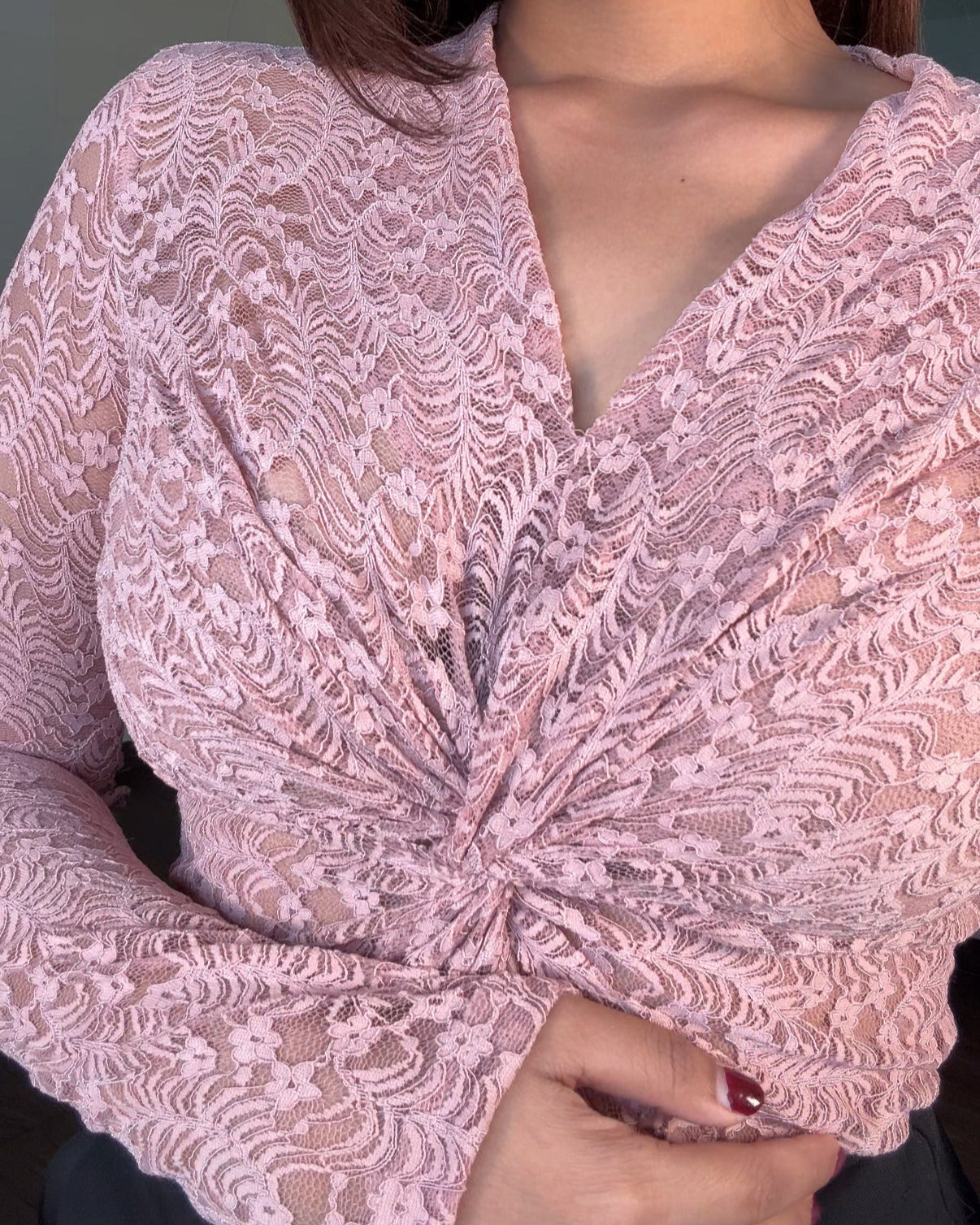 Sheer Lacy Knot Detailing Bodycon Top