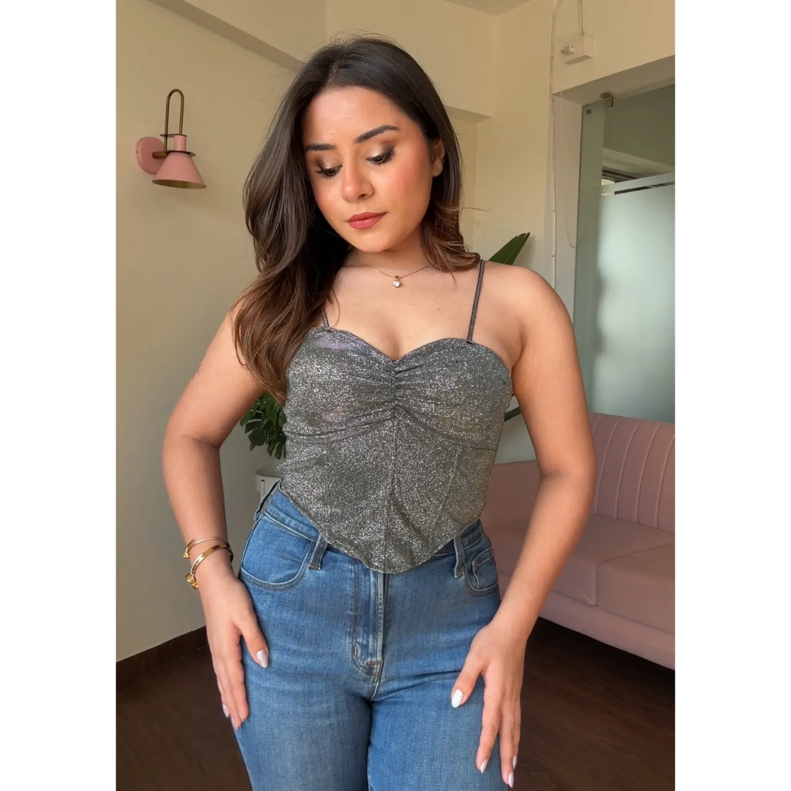Shimmer Solid Corset Top