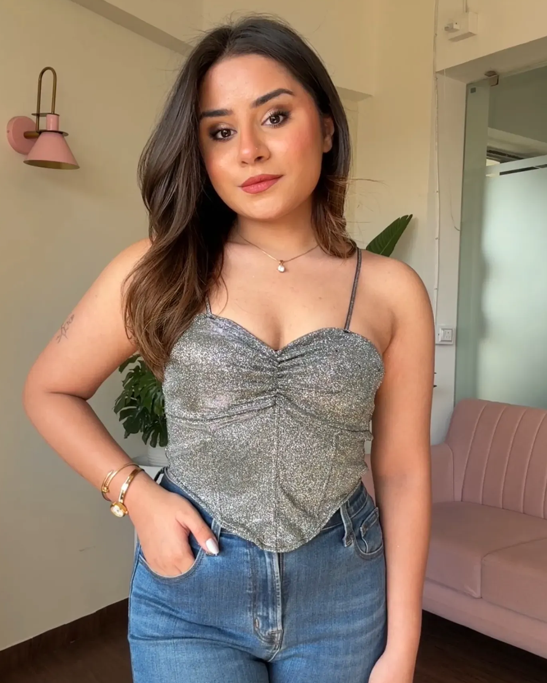 Shimmer Solid Corset Top
