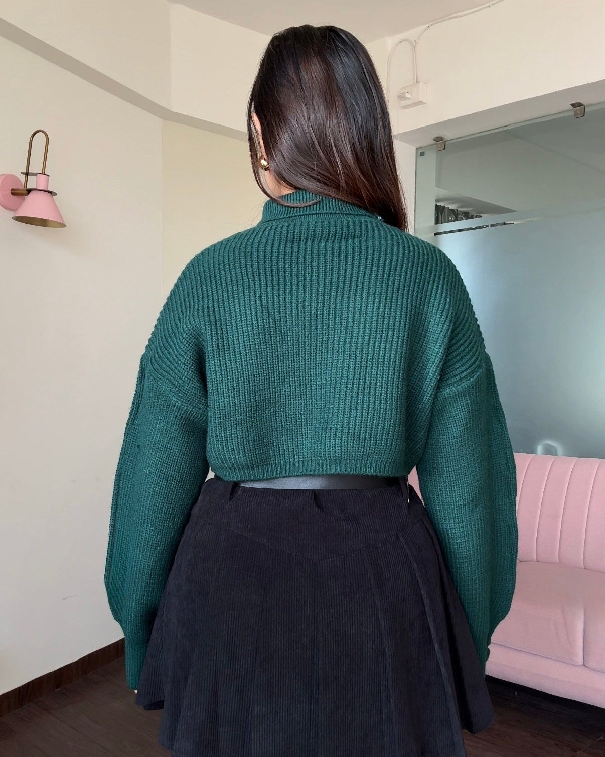 Sleeve Button Detailing Cropped High Neck Sweater