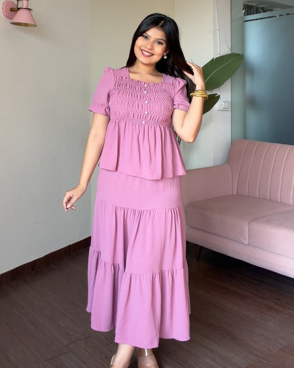 Smocked Peplum Top With Maxi Skirt Set