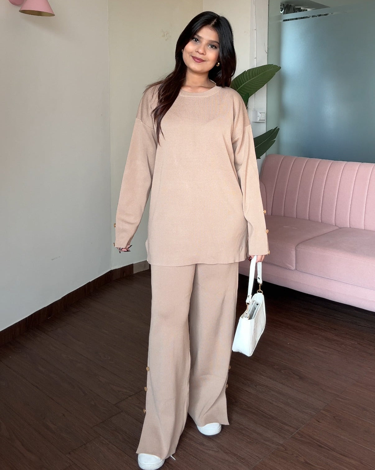 Solid Button Detailing Relaxed Fit Co-ord Set