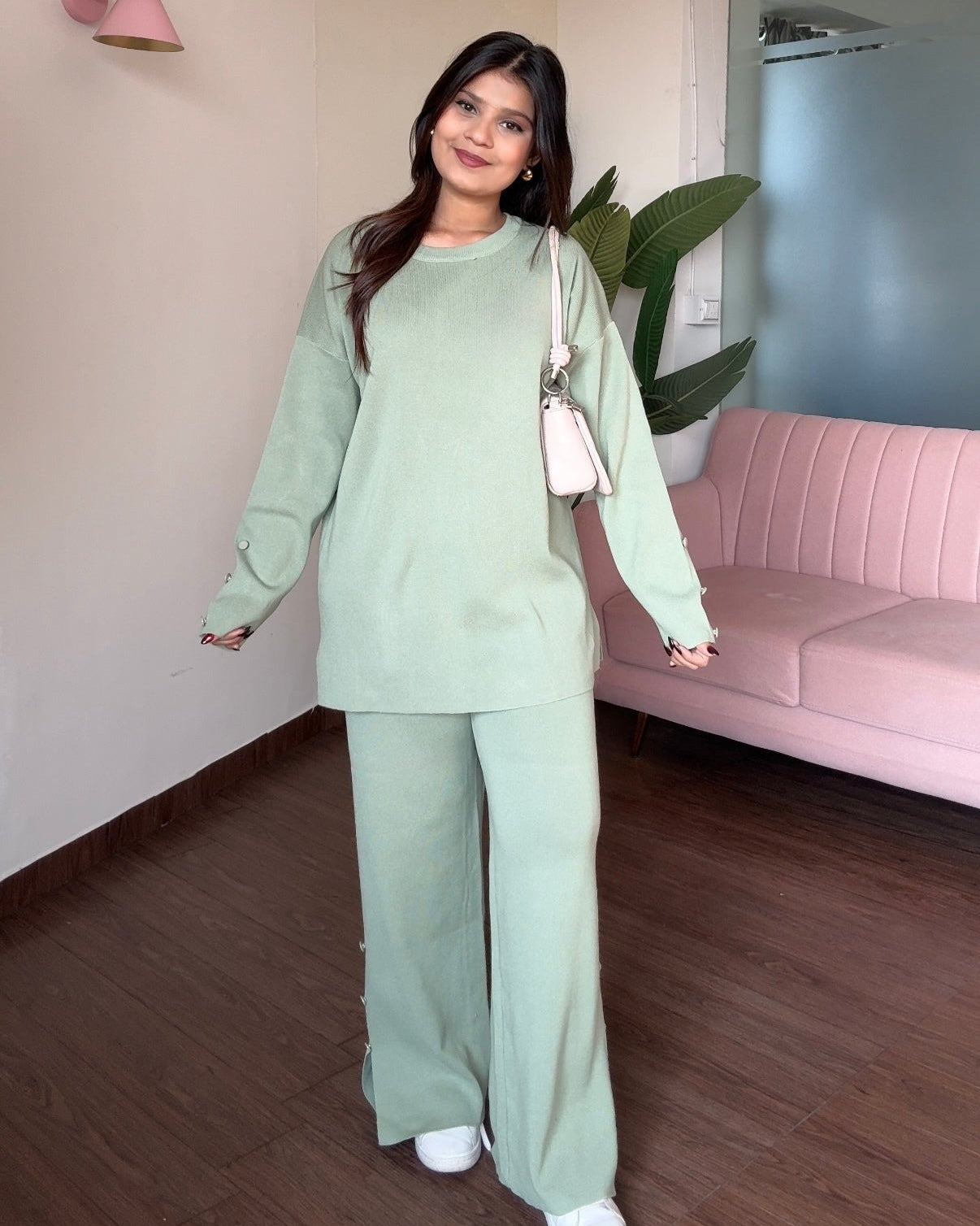 Solid Button Detailing Relaxed Fit Co-ord Set