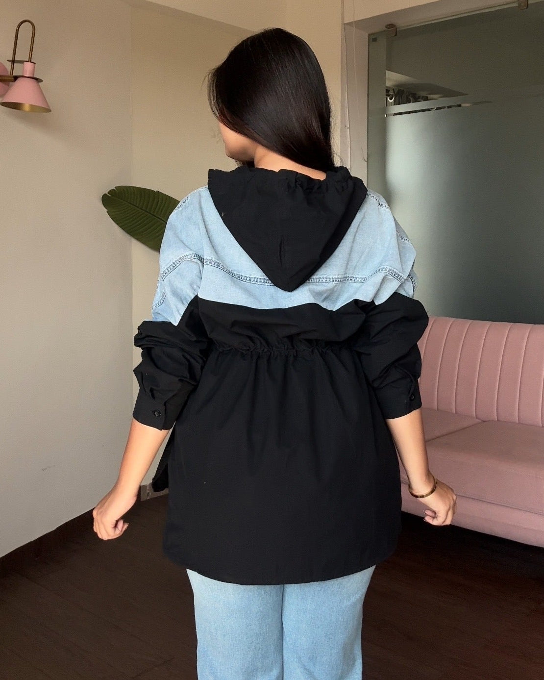 Solid Denim Hooded Shirt