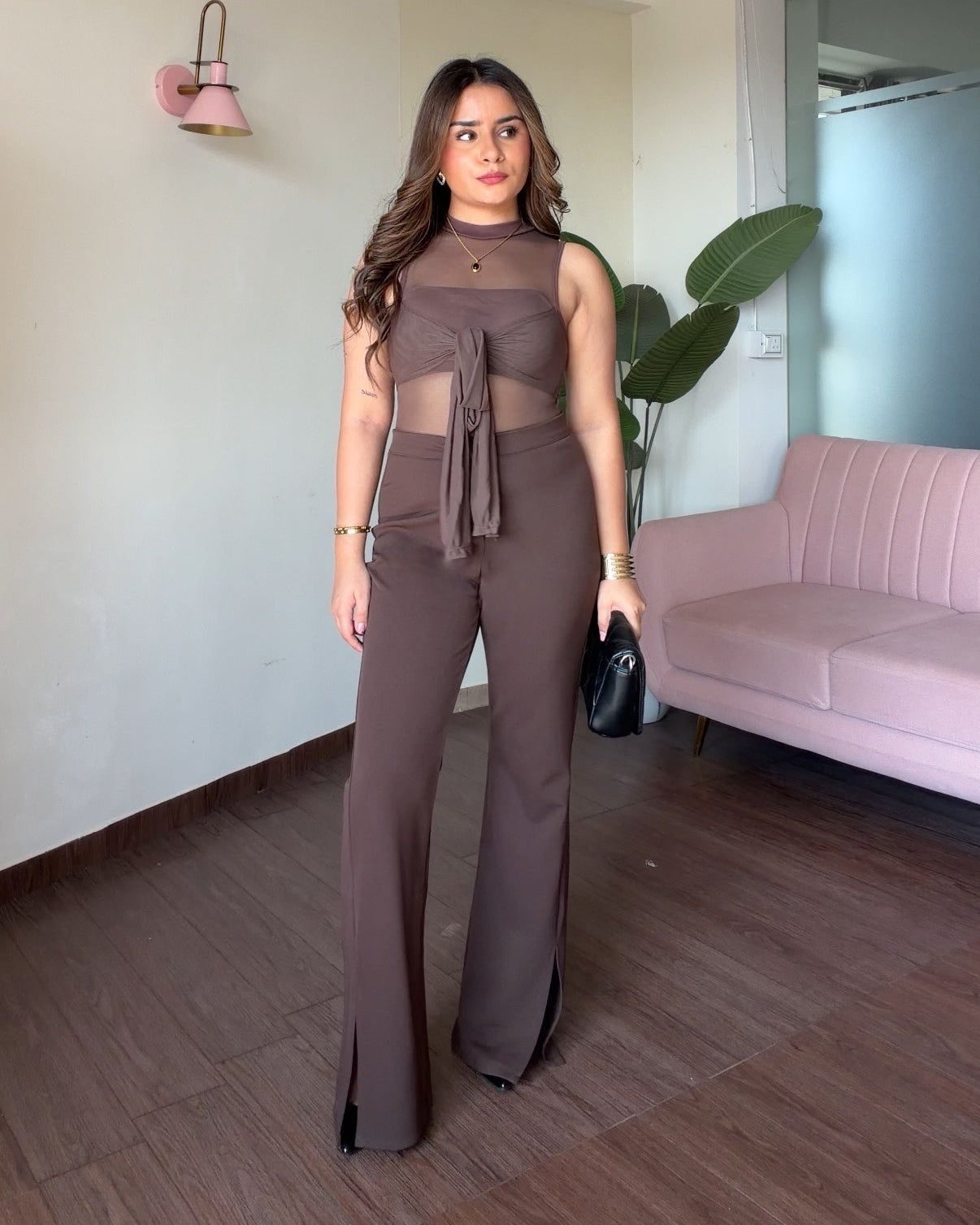 Solid Flared Cut Stretchable Trouser
