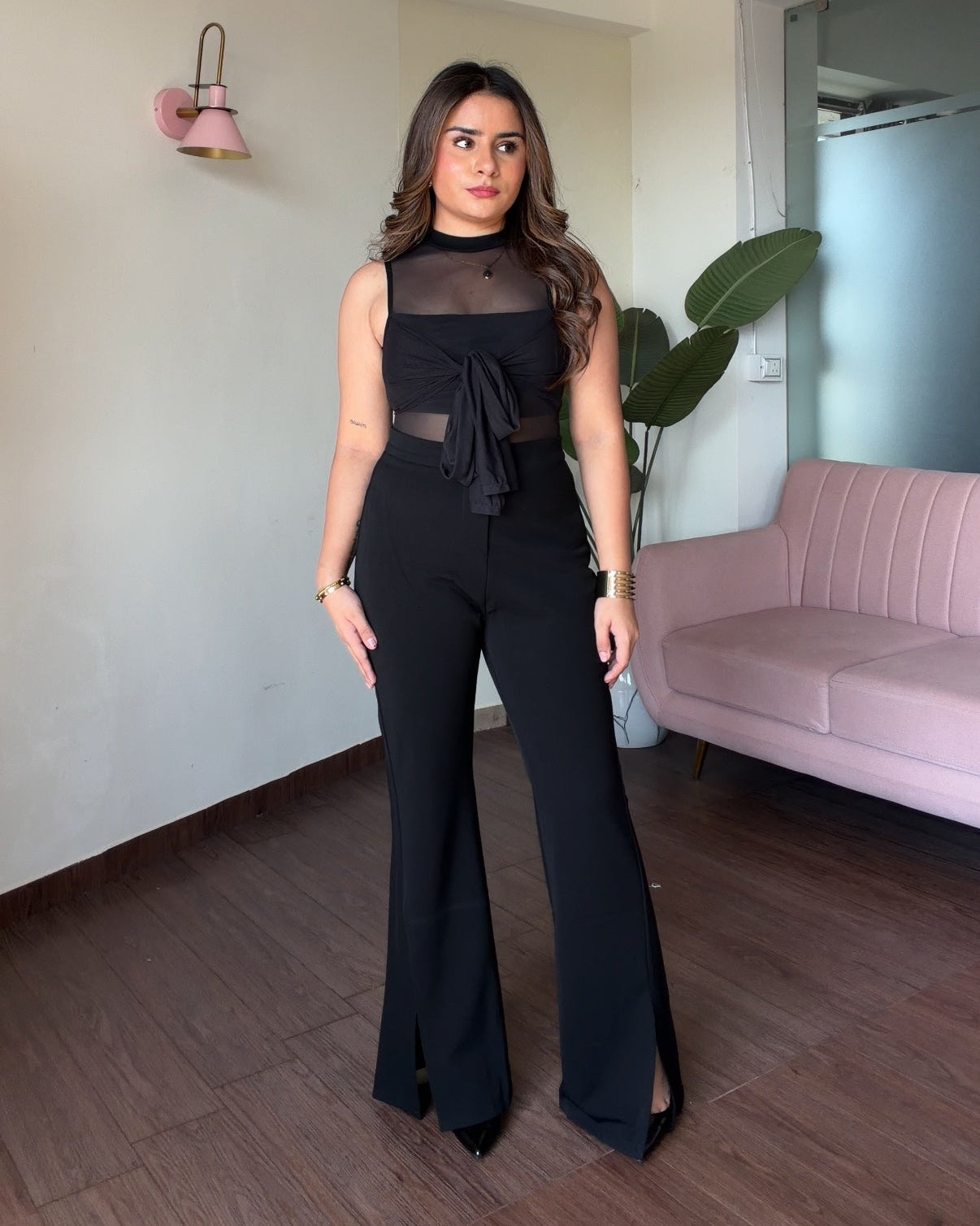 Solid Flared Cut Stretchable Trouser