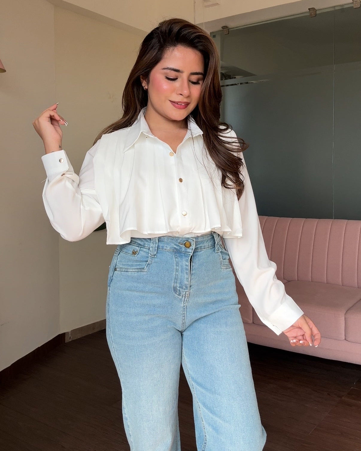 Solid Pleated Detailing Blouse