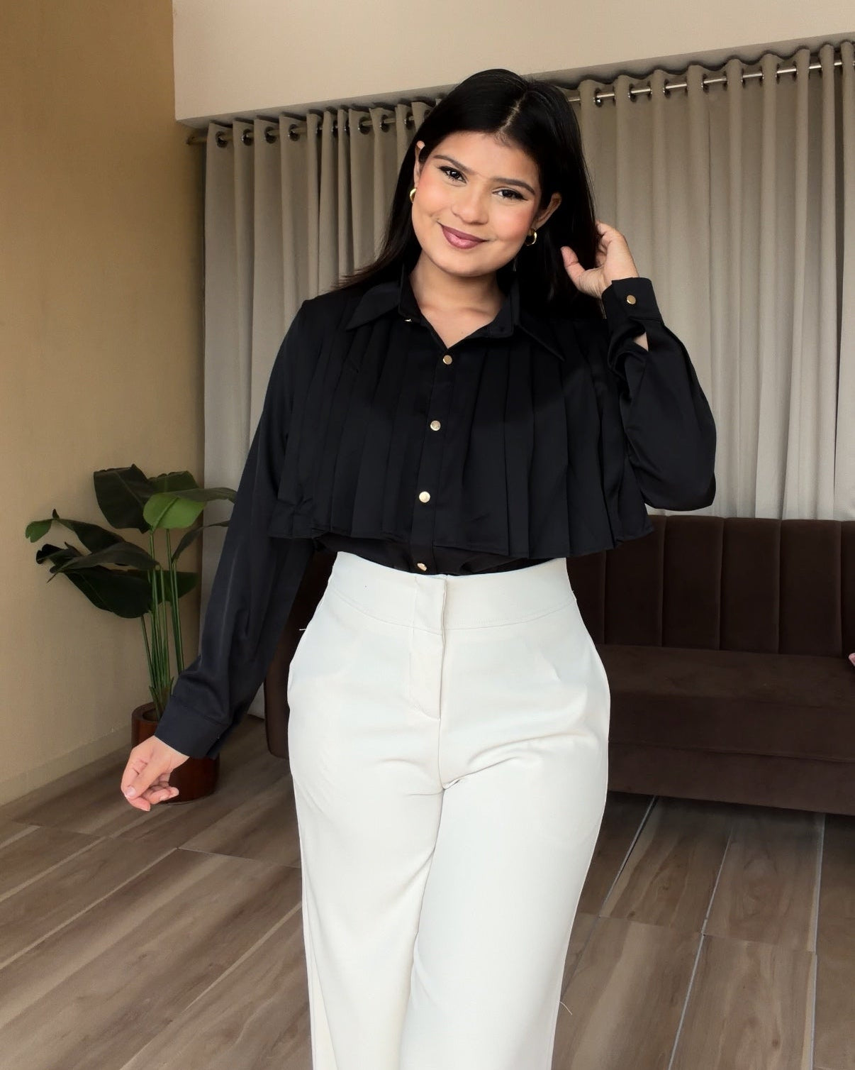 Solid Pleated Detailing Blouse
