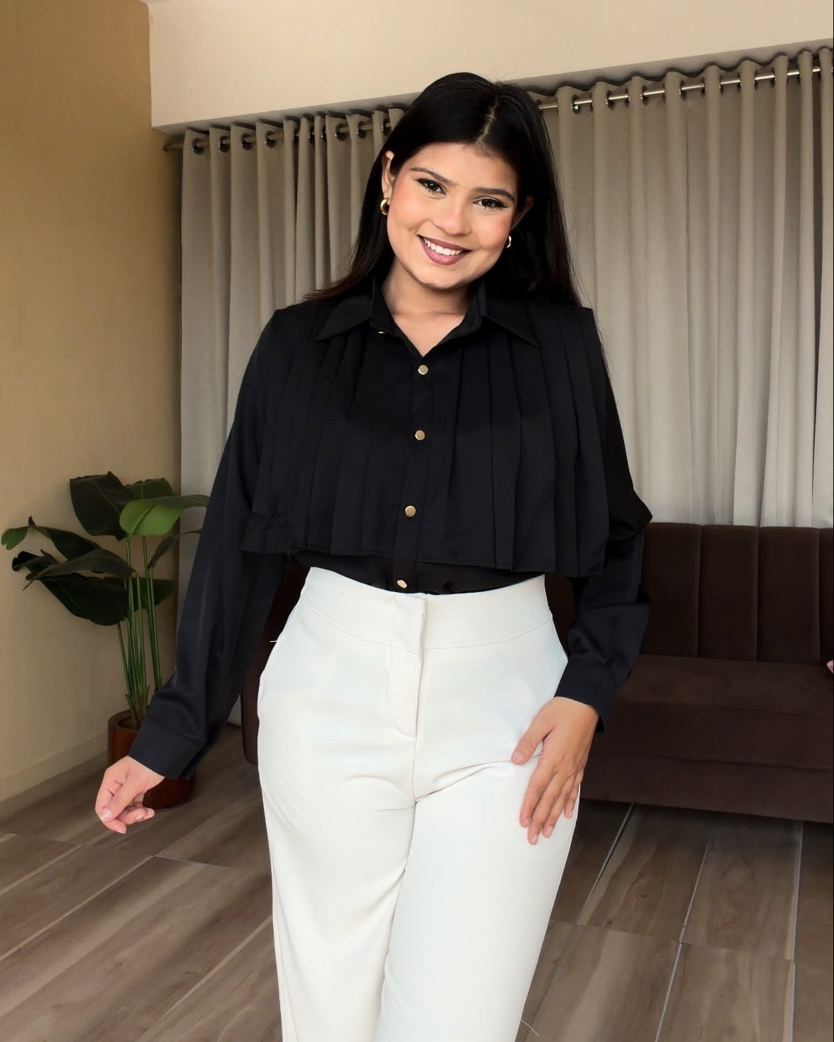 Solid Pleated Detailing Blouse
