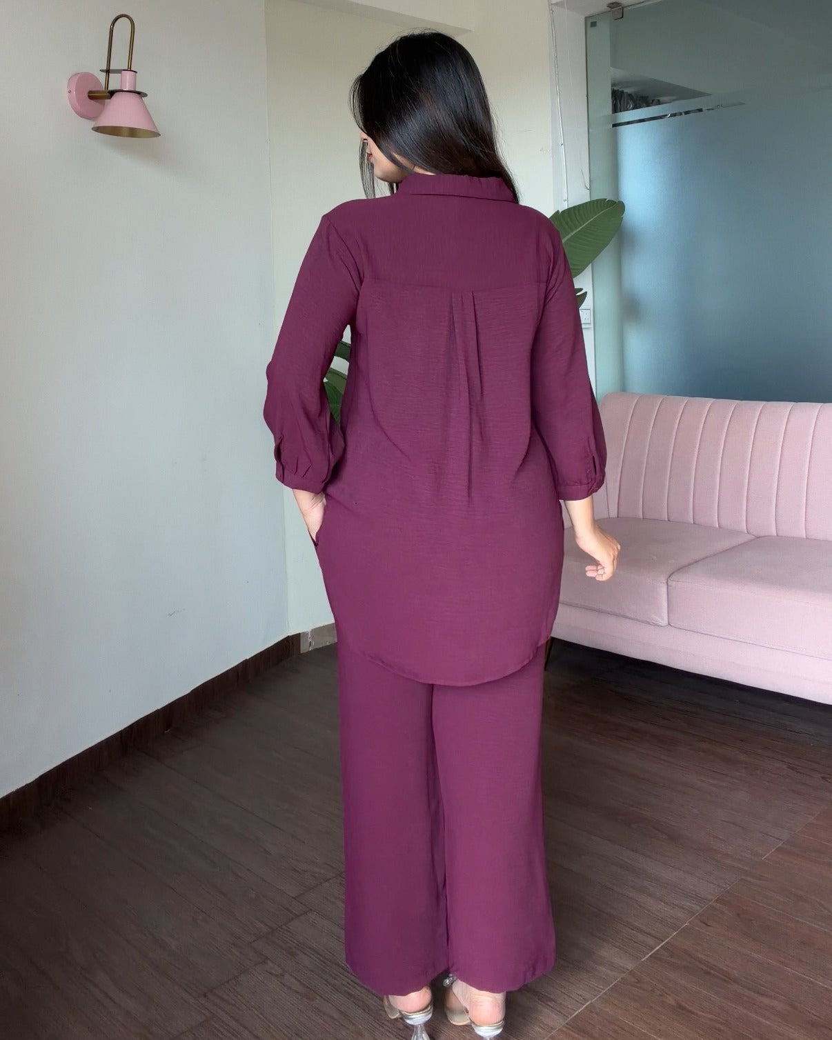 Solid Relaxed Fit Work Wear Summer Co-Ord Set