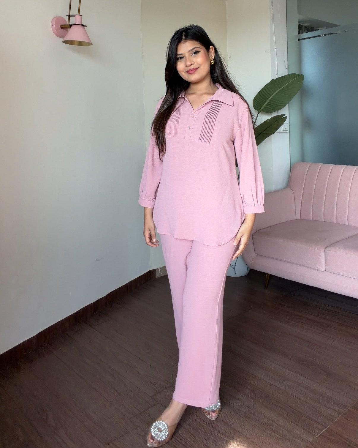Solid Relaxed Fit Work Wear Summer Co-Ord Set