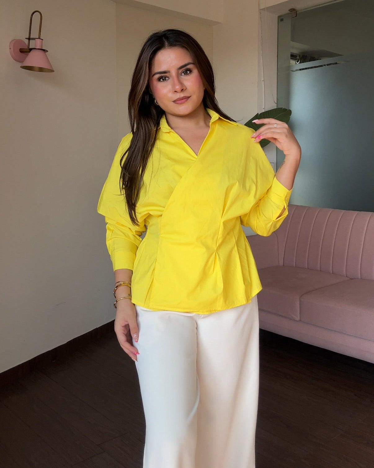 Solid Wrap Detailing Relaxed Fit Blouse Top