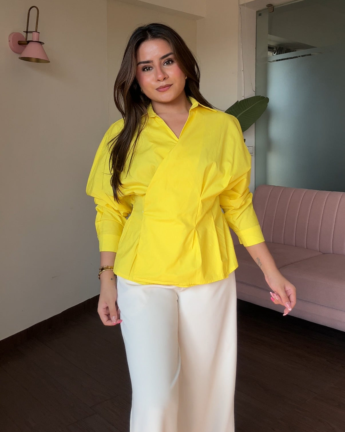 Solid Wrap Detailing Relaxed Fit Blouse Top