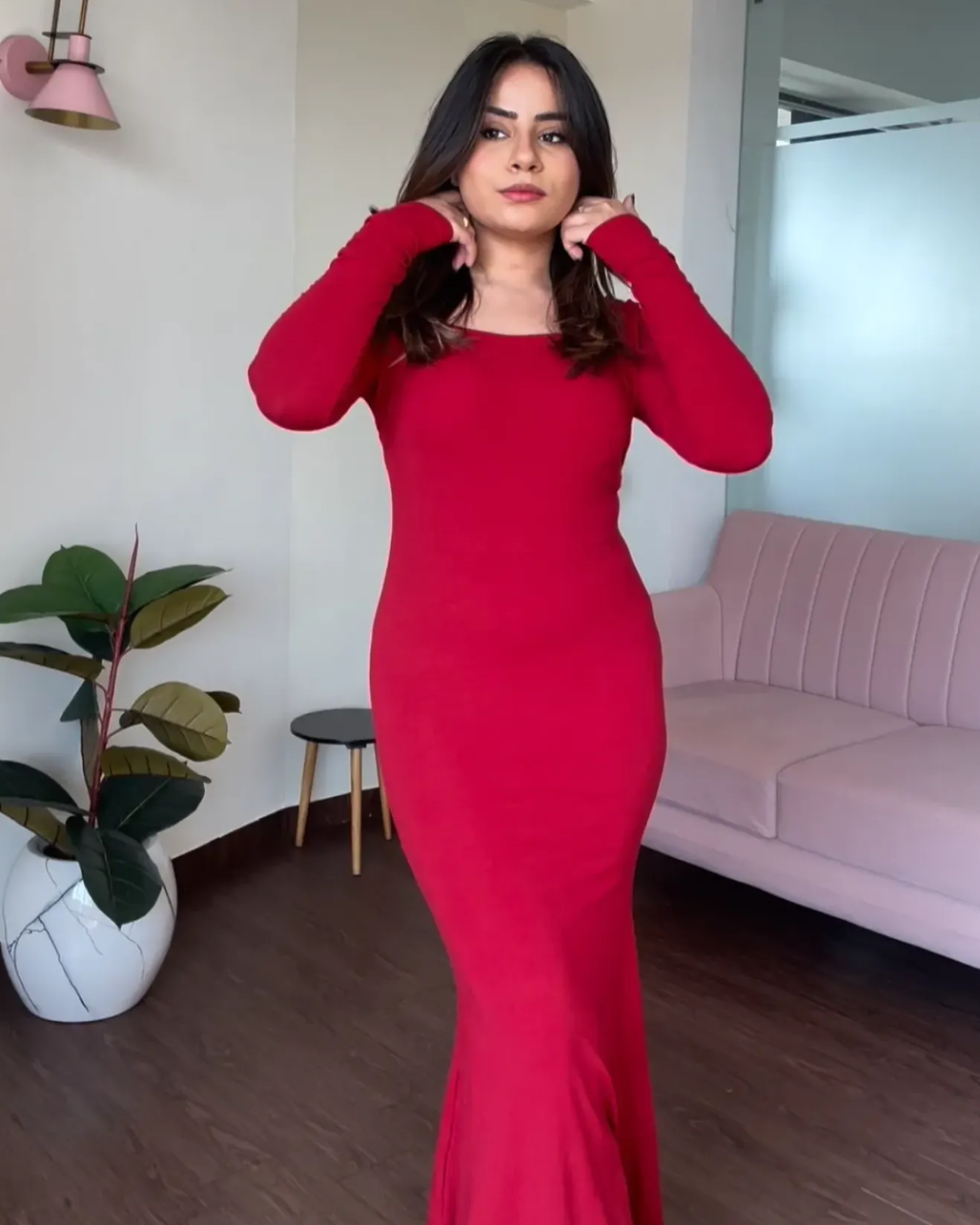 Square Neck Padded Lycra Dress