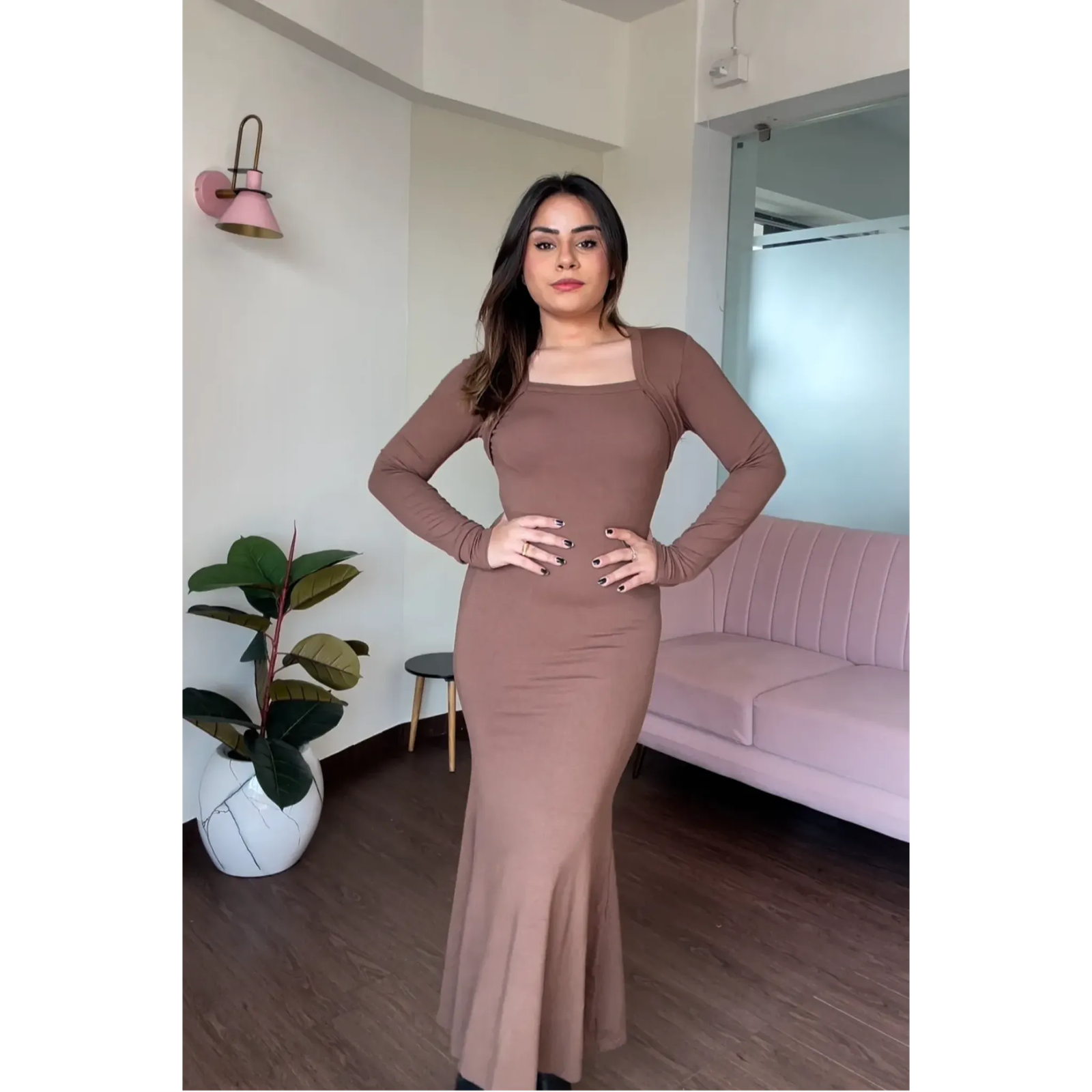 Square Neck Padded Lycra Dress