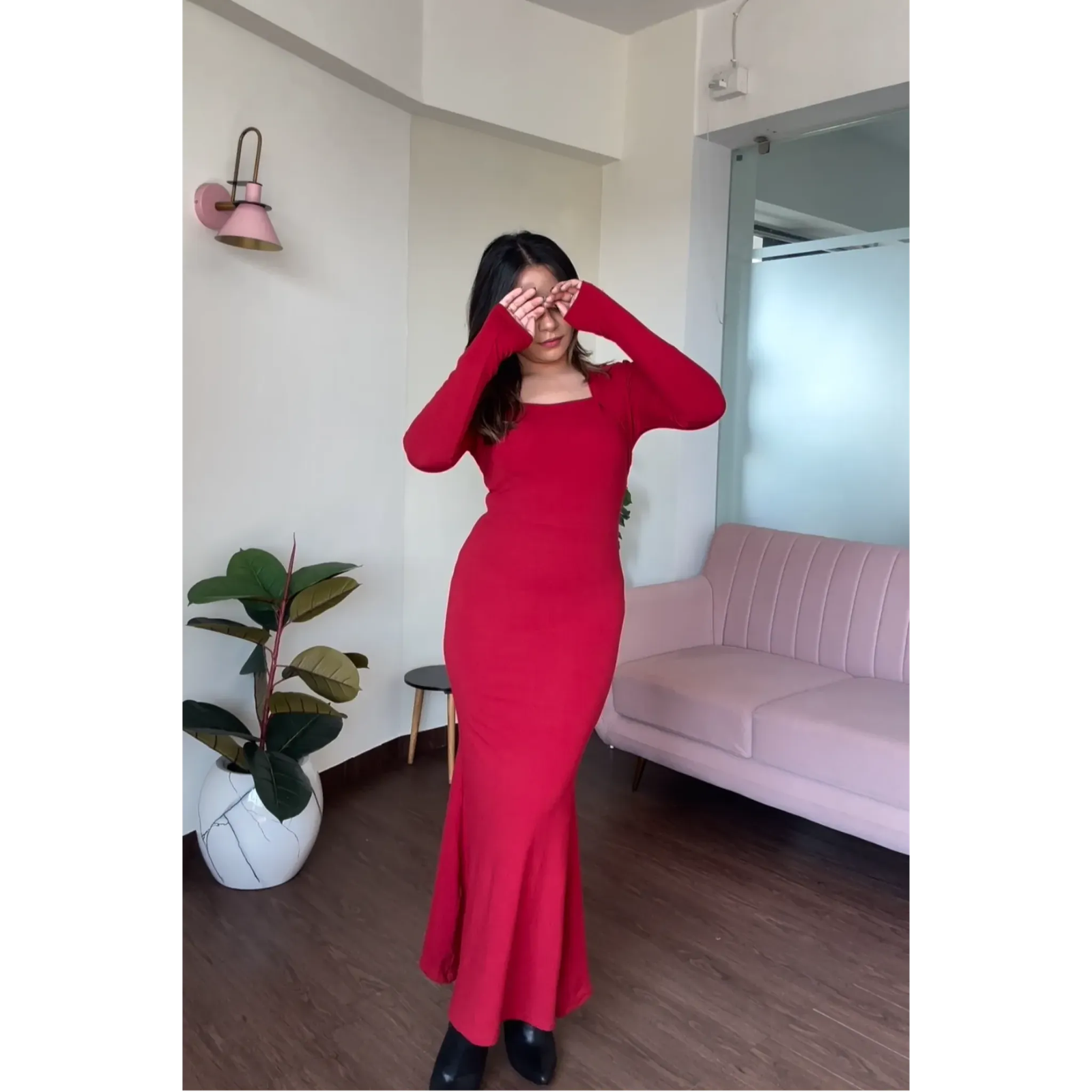 Square Neck Padded Lycra Dress