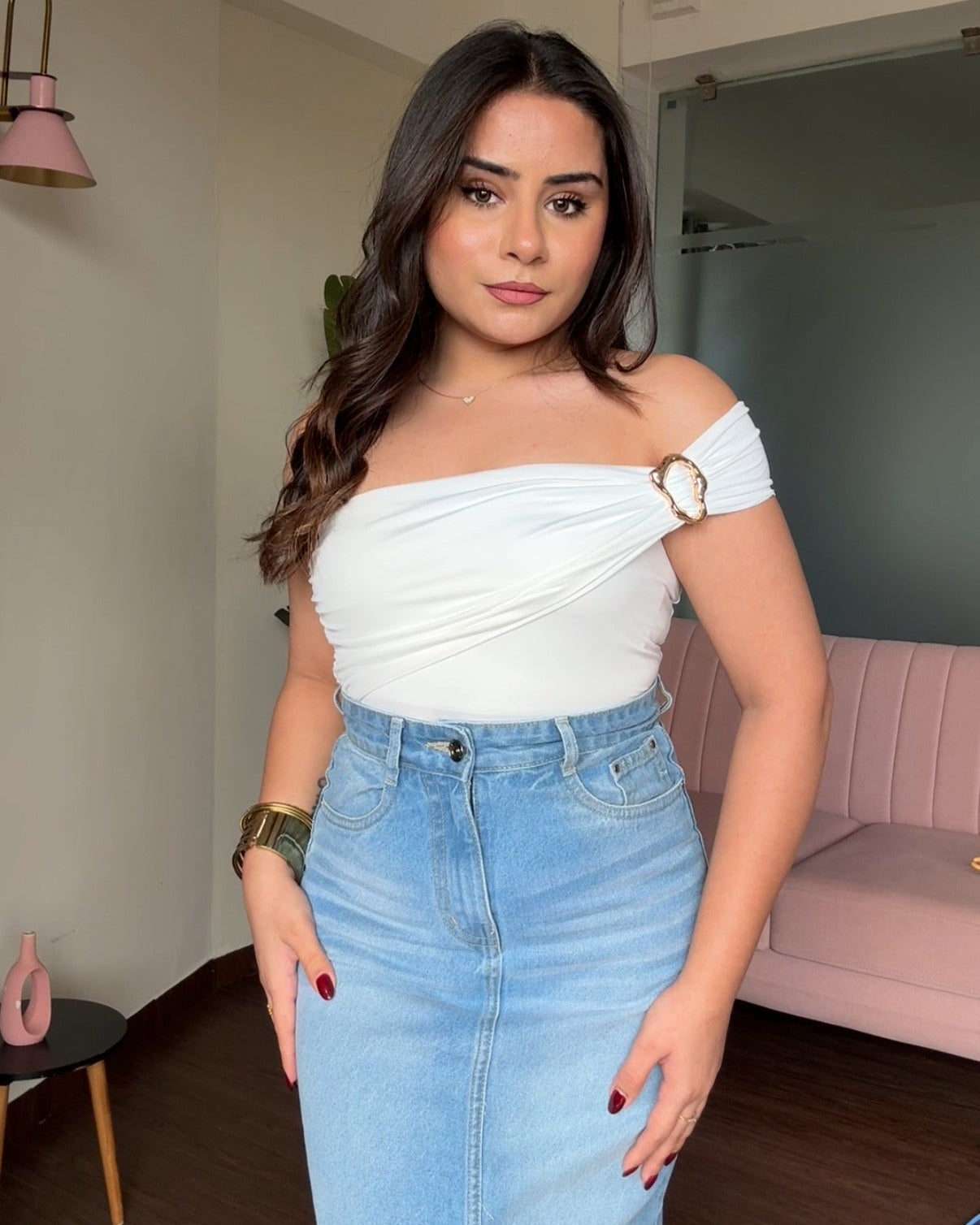 Strapless Bodycon Boho Bodysuit With Golden Buckle